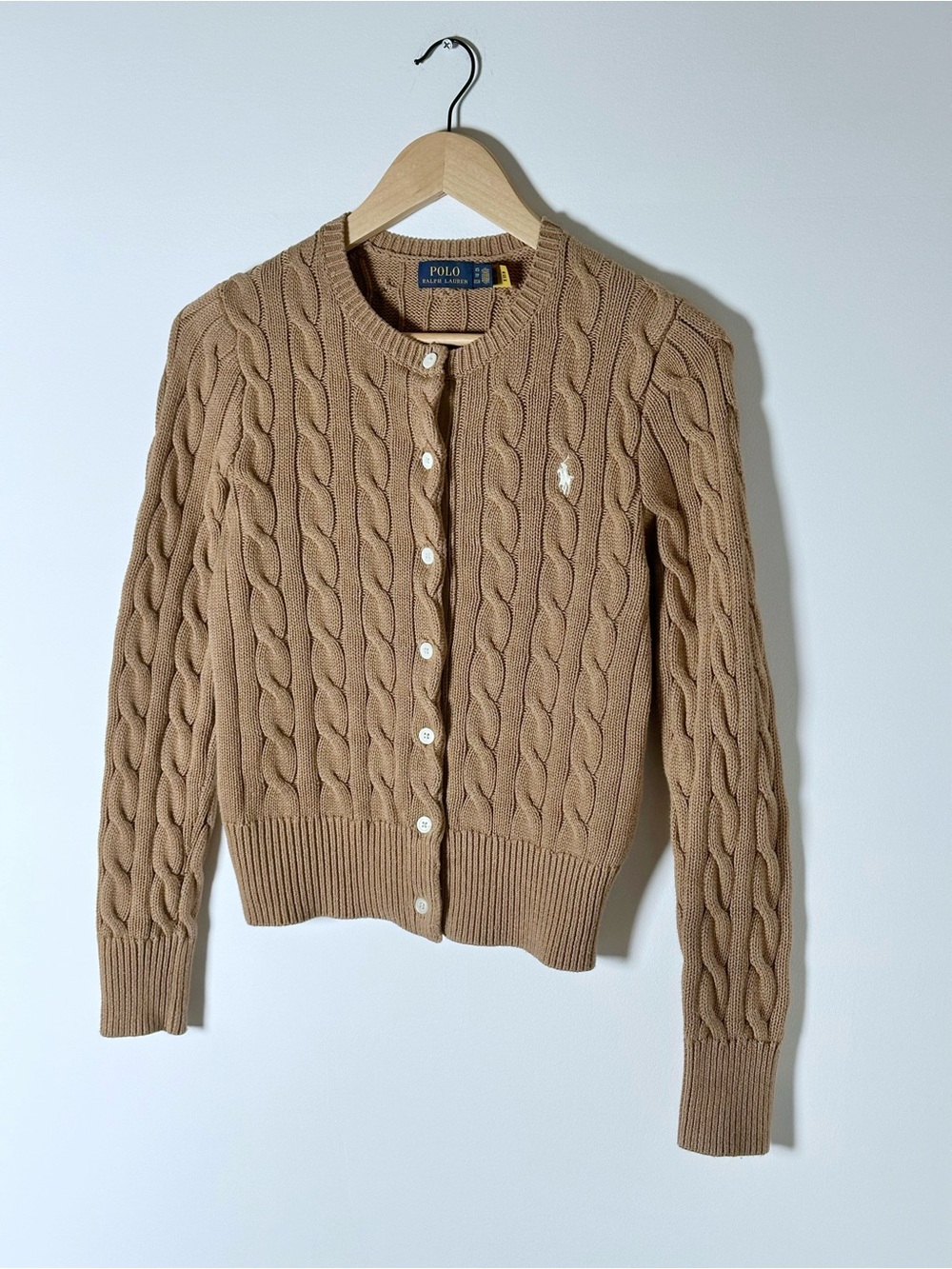 Polo Ralph Lauren Excellent Cable-Knit Cotton Cardigan Women’s XS – Camel - Picture 3 of 13